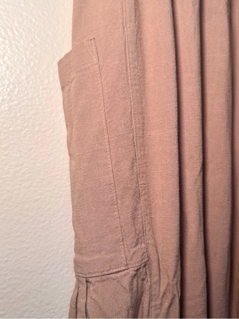 TARSE Linen Blend Wide Leg Cropped Pants XL Taupe Elastic Waist Lounge - Picture 3 of 7
